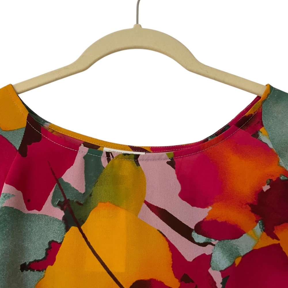 J Jill Christian Siriano Pink Floral Blouse Medium Petite Long Sleeves Abstract - Picture 3 of 11